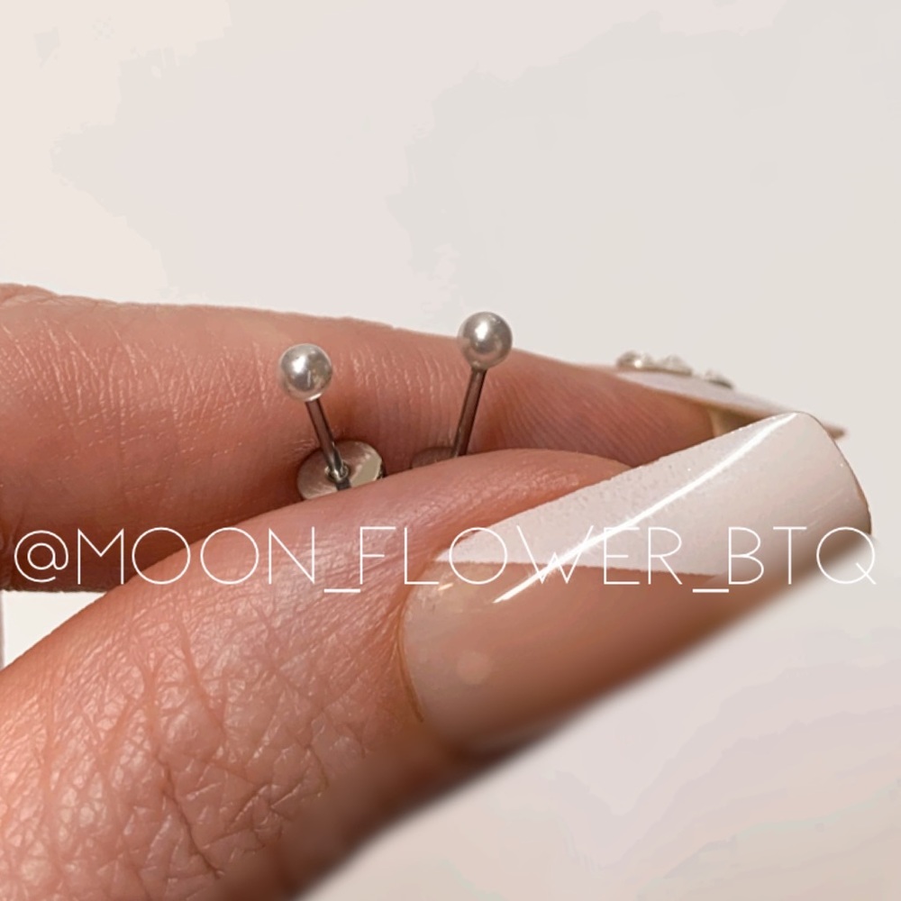 Tiny Silver Pearl Flat Back Earrings - Picture 3 of 9